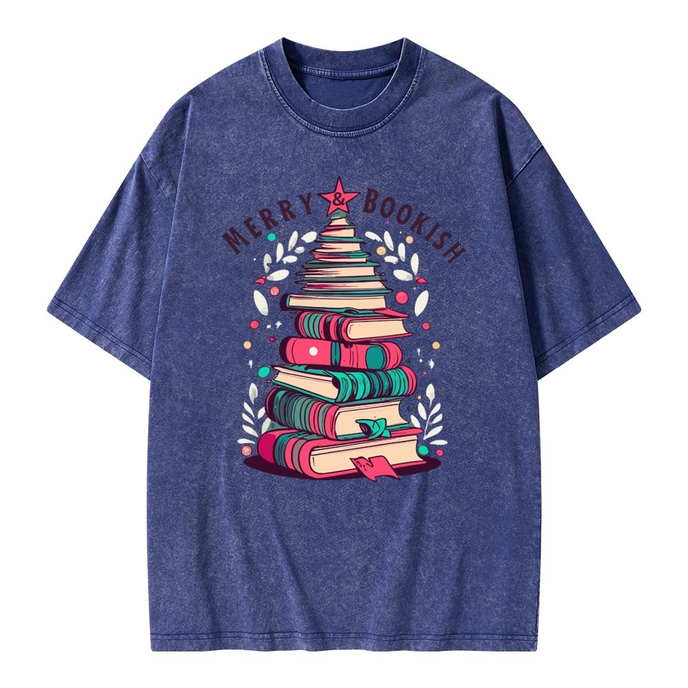 Pagewings Merry & Bookish Christmas Unisex Washed T-shirt