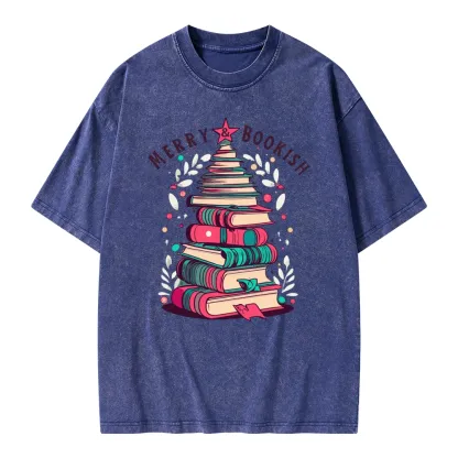 Pagewings Merry & Bookish Christmas Unisex Washed T-shirt