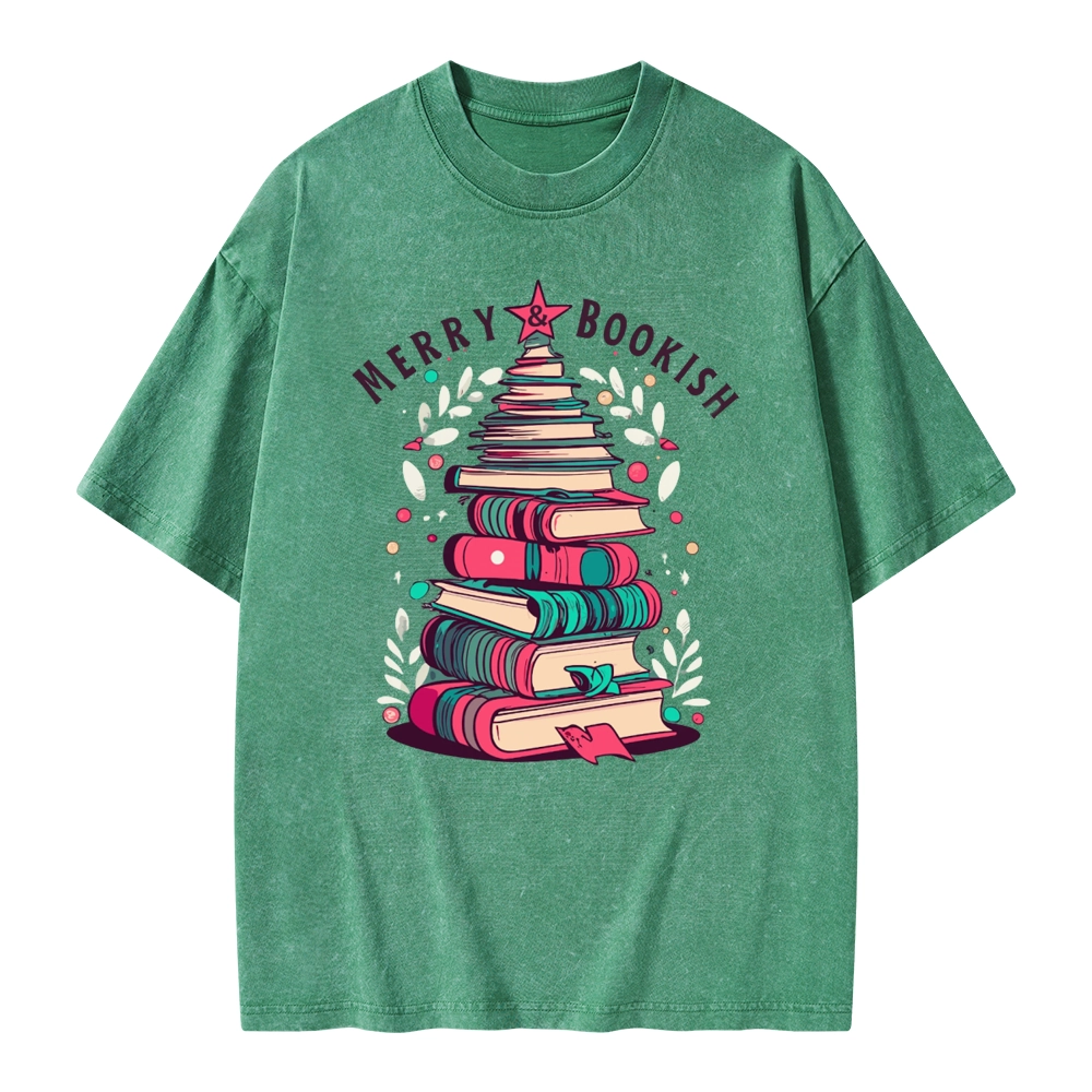 Pagewings Merry & Bookish Christmas Unisex Washed T-shirt