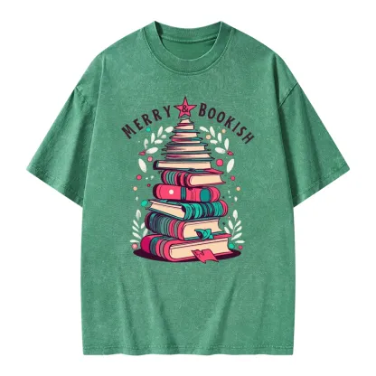 Pagewings Merry & Bookish Christmas Unisex Washed T-shirt