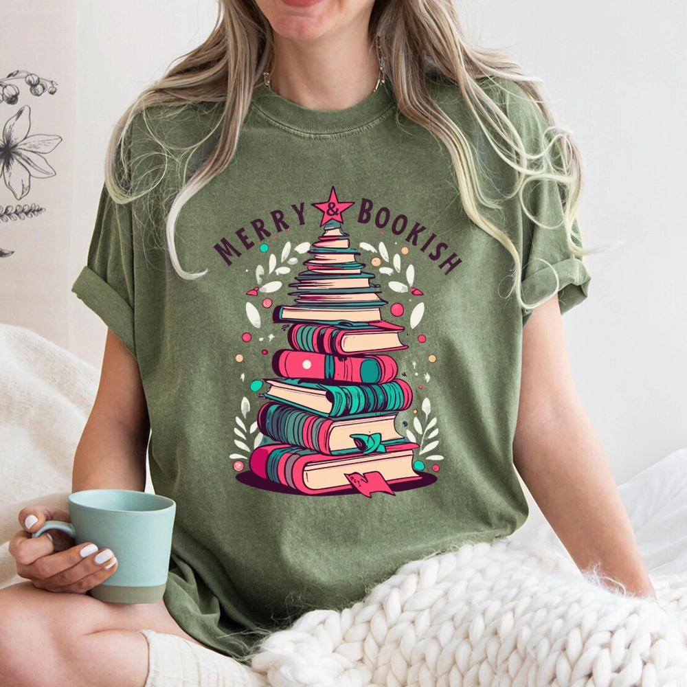 Pagewings Merry & Bookish Christmas Unisex Washed T-shirt
