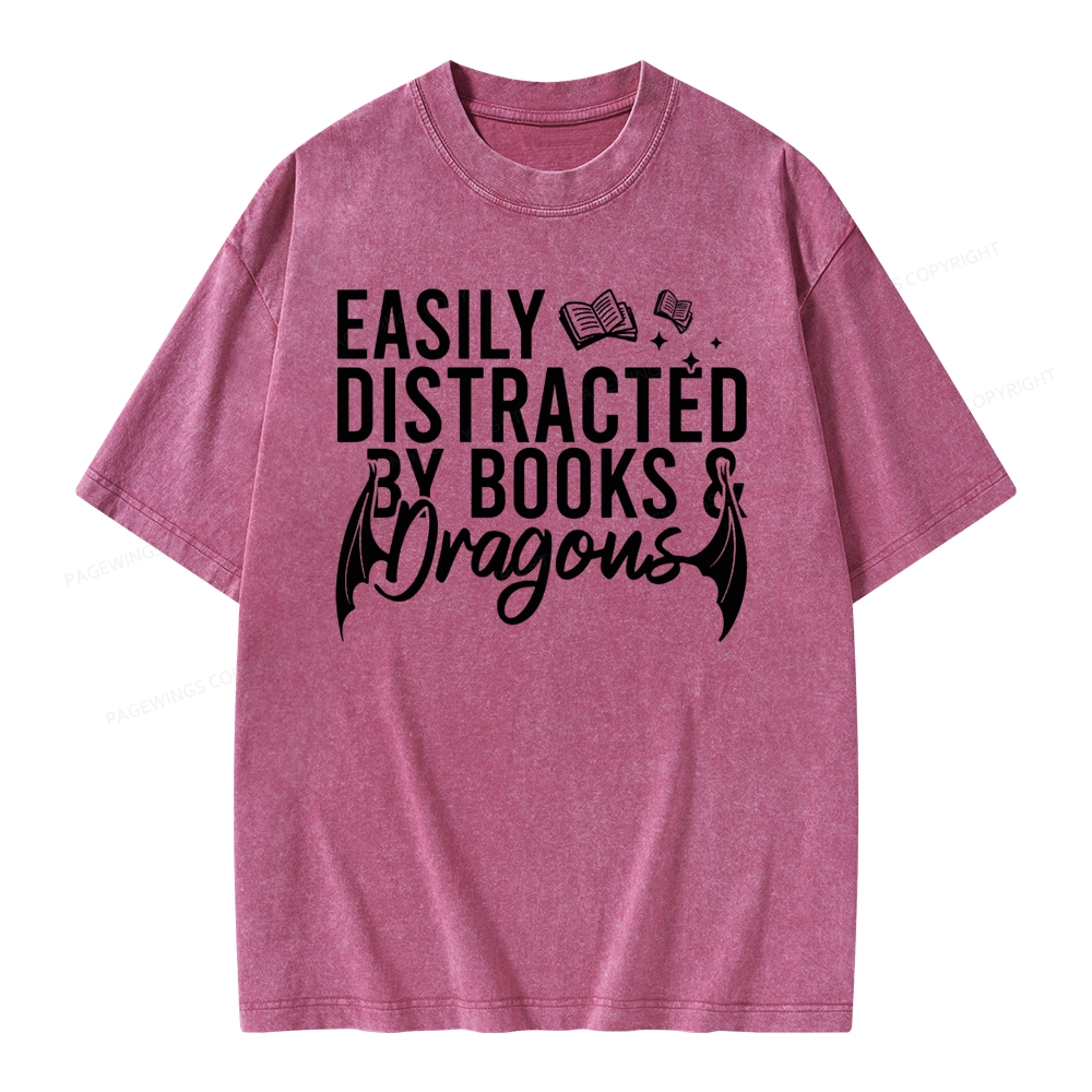 Pagewing Easily Distracted By Books Unisex Washed T-shirt