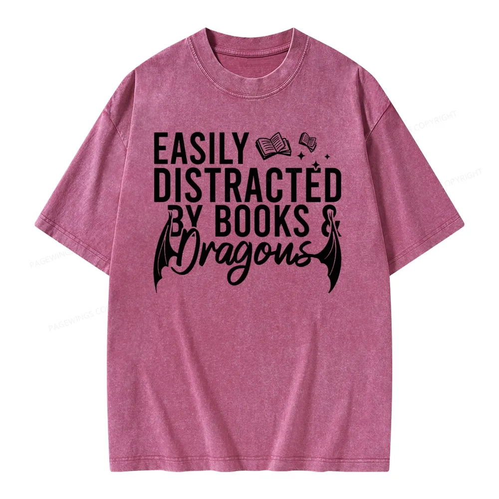 Pagewing Easily Distracted By Books Unisex Washed T-shirt