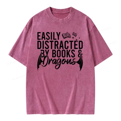 Pagewing Easily Distracted By Books Unisex Washed T-shirt