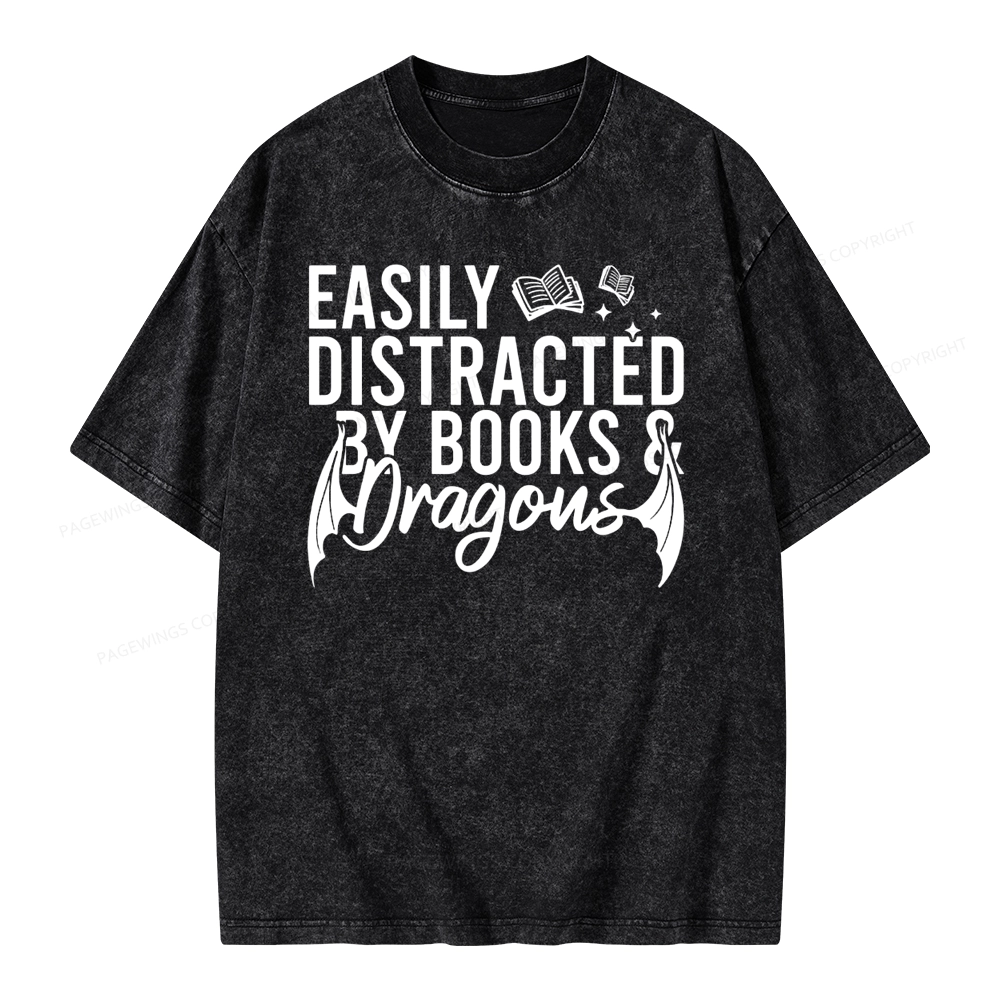 Pagewing Easily Distracted By Books Unisex Washed T-shirt
