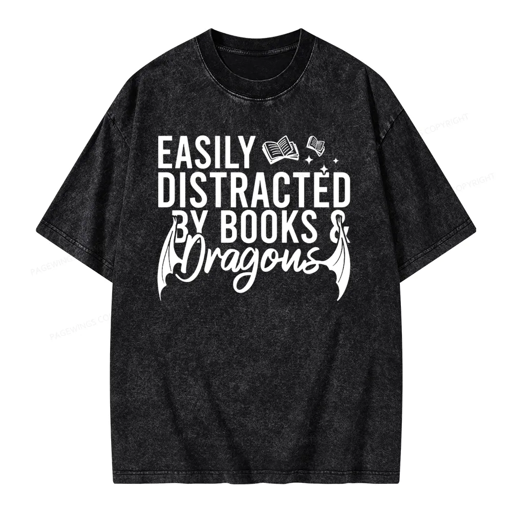 Pagewing Easily Distracted By Books Unisex Washed T-shirt