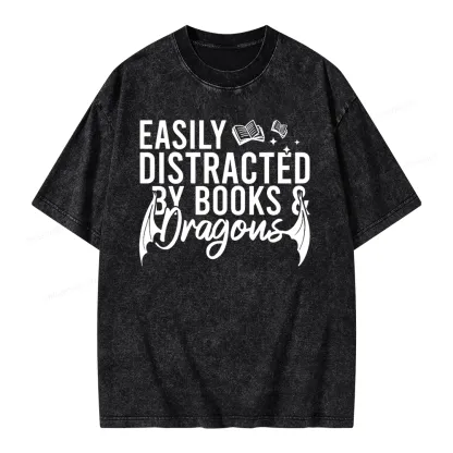 Pagewing Easily Distracted By Books Unisex Washed T-shirt