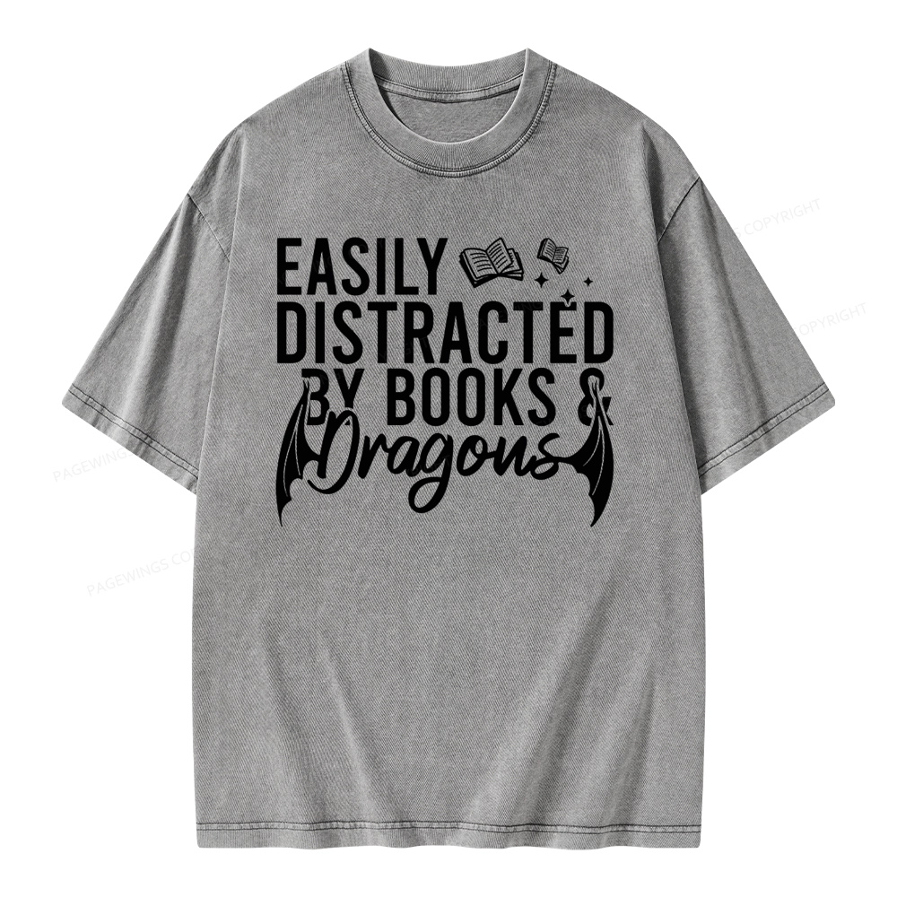 Pagewing Easily Distracted By Books Unisex Washed T-shirt