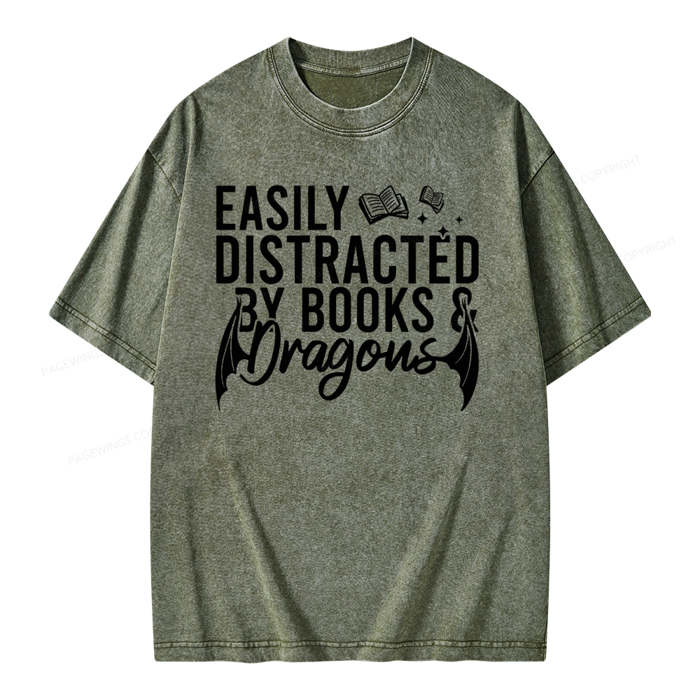 Pagewing Easily Distracted By Books Unisex Washed T-shirt