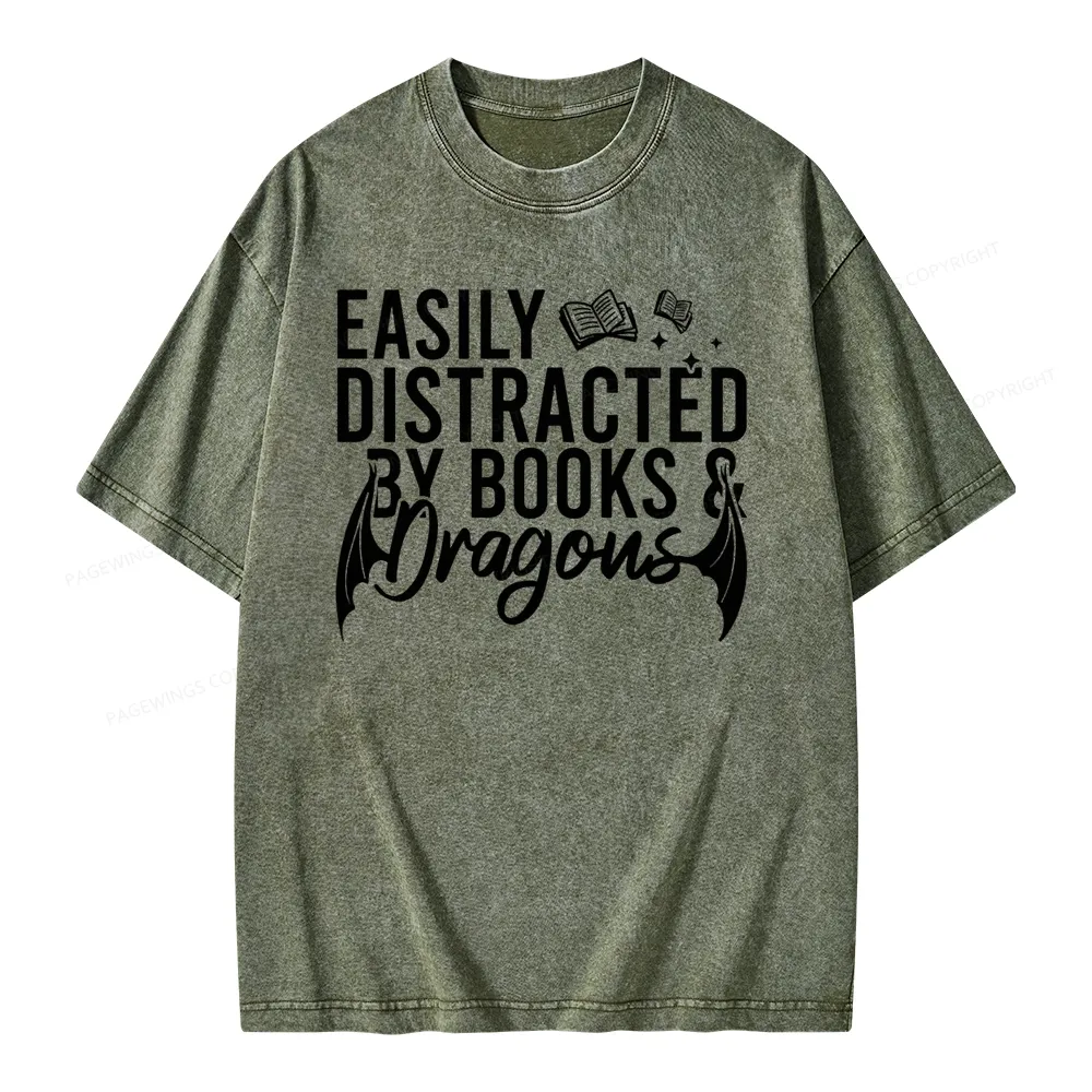 Pagewing Easily Distracted By Books Unisex Washed T-shirt