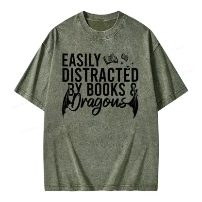Pagewing Easily Distracted By Books Unisex Washed T-shirt