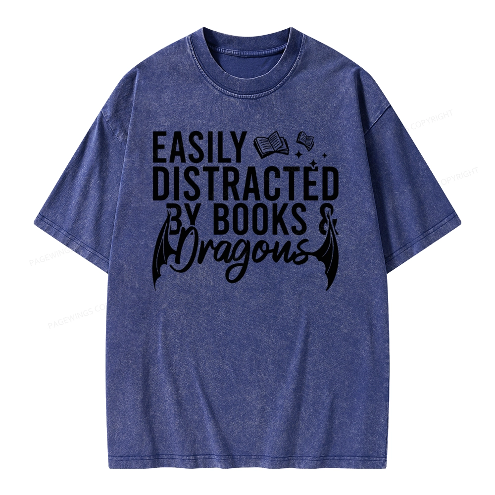 Pagewing Easily Distracted By Books Unisex Washed T-shirt