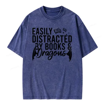 Pagewing Easily Distracted By Books Unisex Washed T-shirt