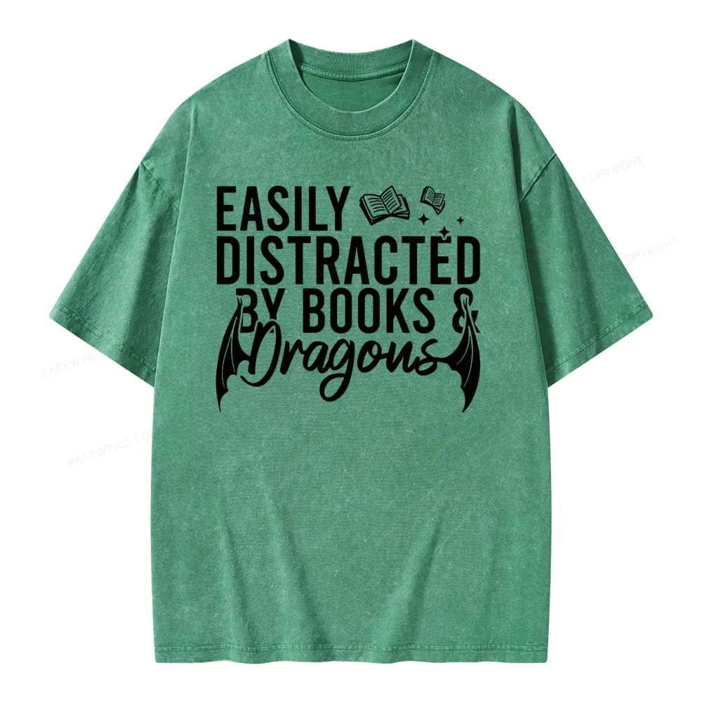 Pagewing Easily Distracted By Books Unisex Washed T-shirt