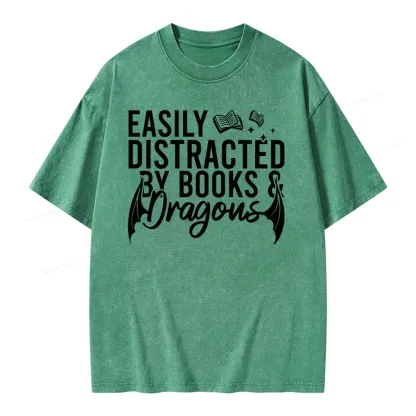 Pagewing Easily Distracted By Books Unisex Washed T-shirt