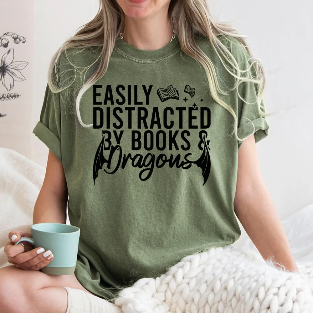 Pagewing Easily Distracted By Books Unisex Washed T-shirt
