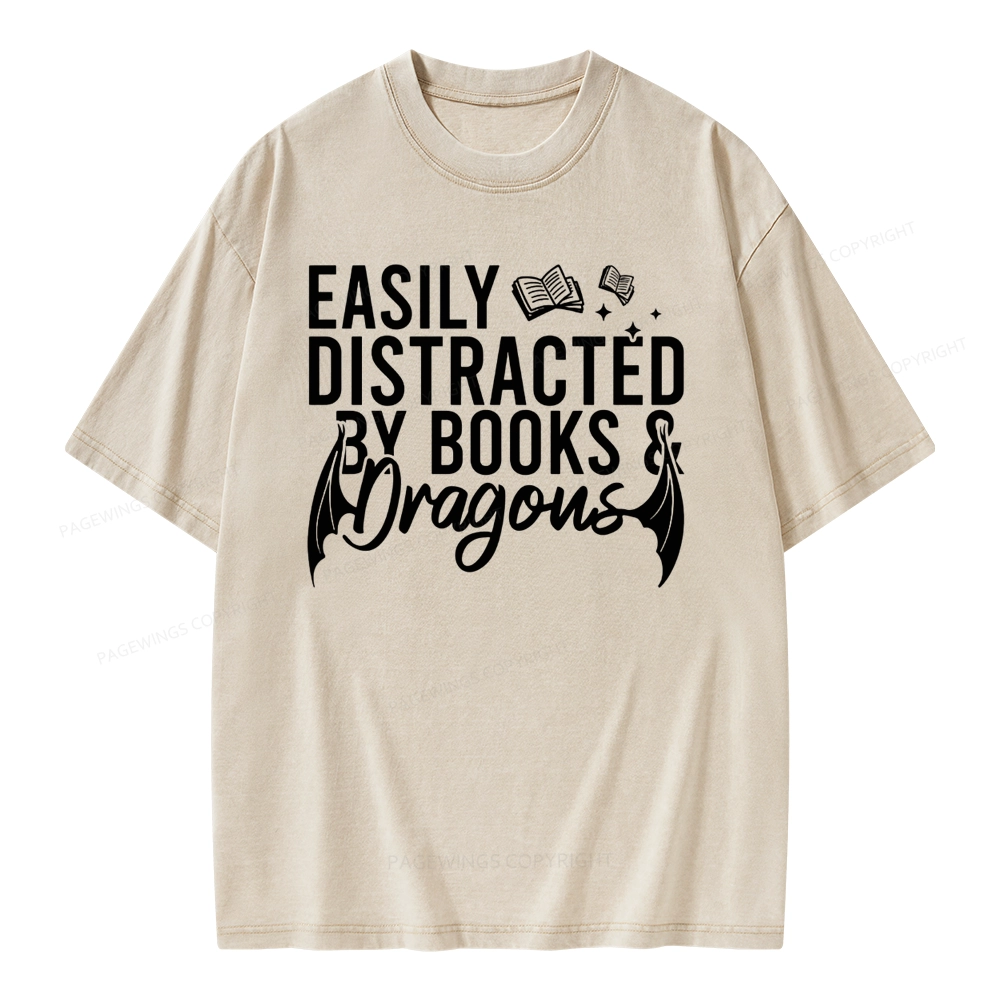 Pagewing Easily Distracted By Books Unisex Washed T-shirt