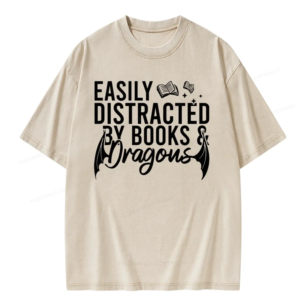 Pagewing Easily Distracted By Books Unisex Washed T-shirt