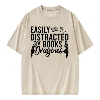 Pagewing Easily Distracted By Books Unisex Washed T-shirt