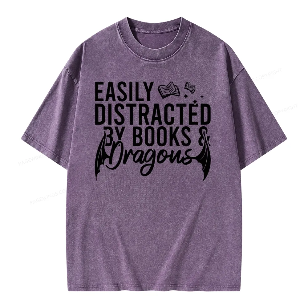 Pagewing Easily Distracted By Books Unisex Washed T-shirt