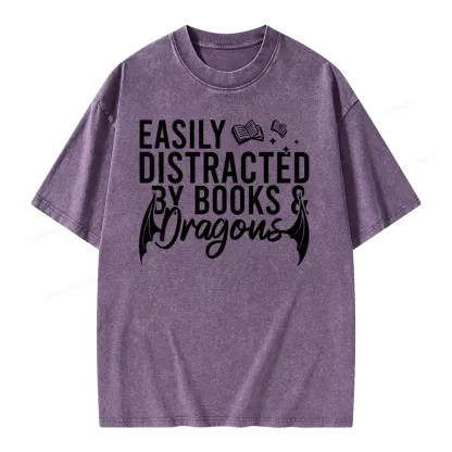 Pagewing Easily Distracted By Books Unisex Washed T-shirt