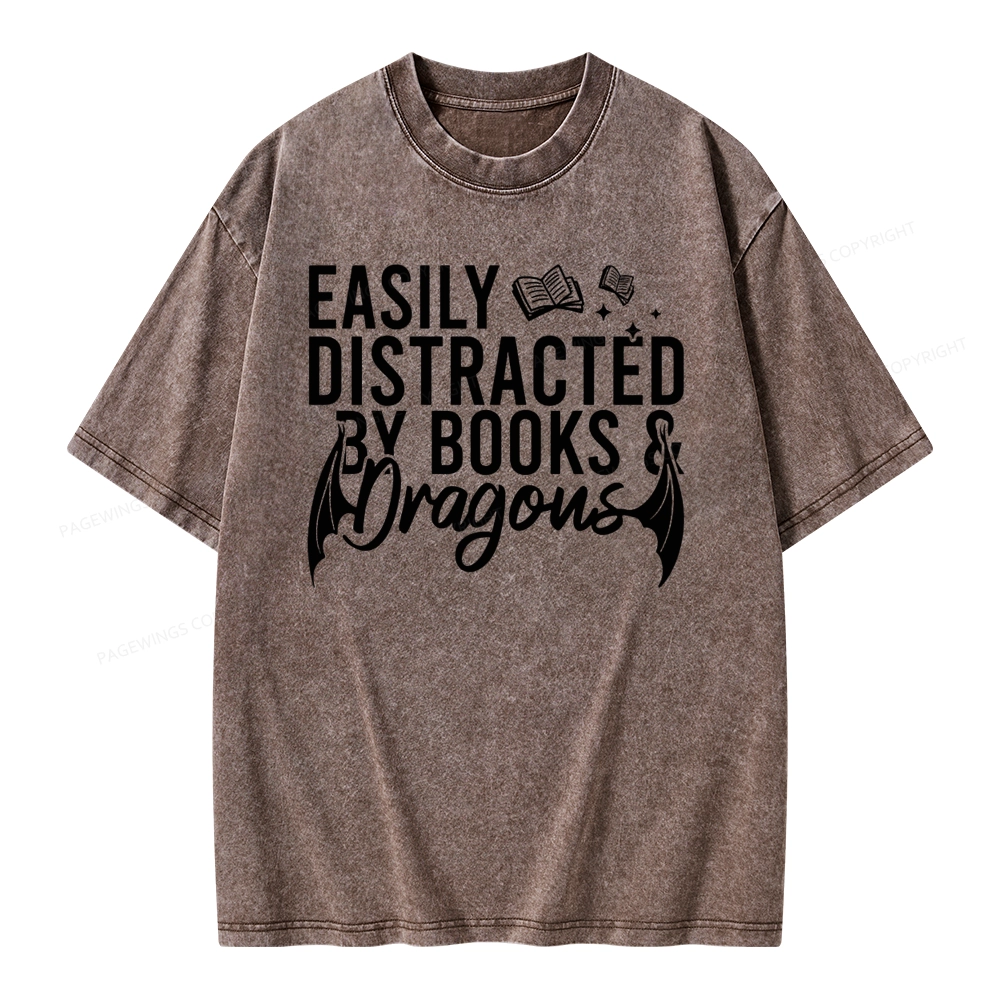 Pagewing Easily Distracted By Books Unisex Washed T-shirt