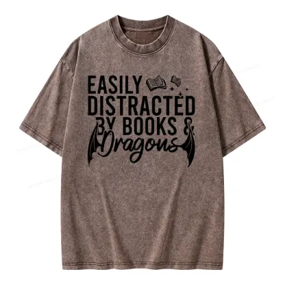 Pagewing Easily Distracted By Books Unisex Washed T-shirt