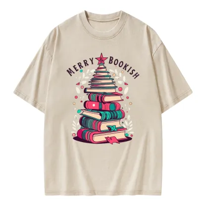 Pagewings Merry & Bookish Christmas Unisex Washed T-shirt