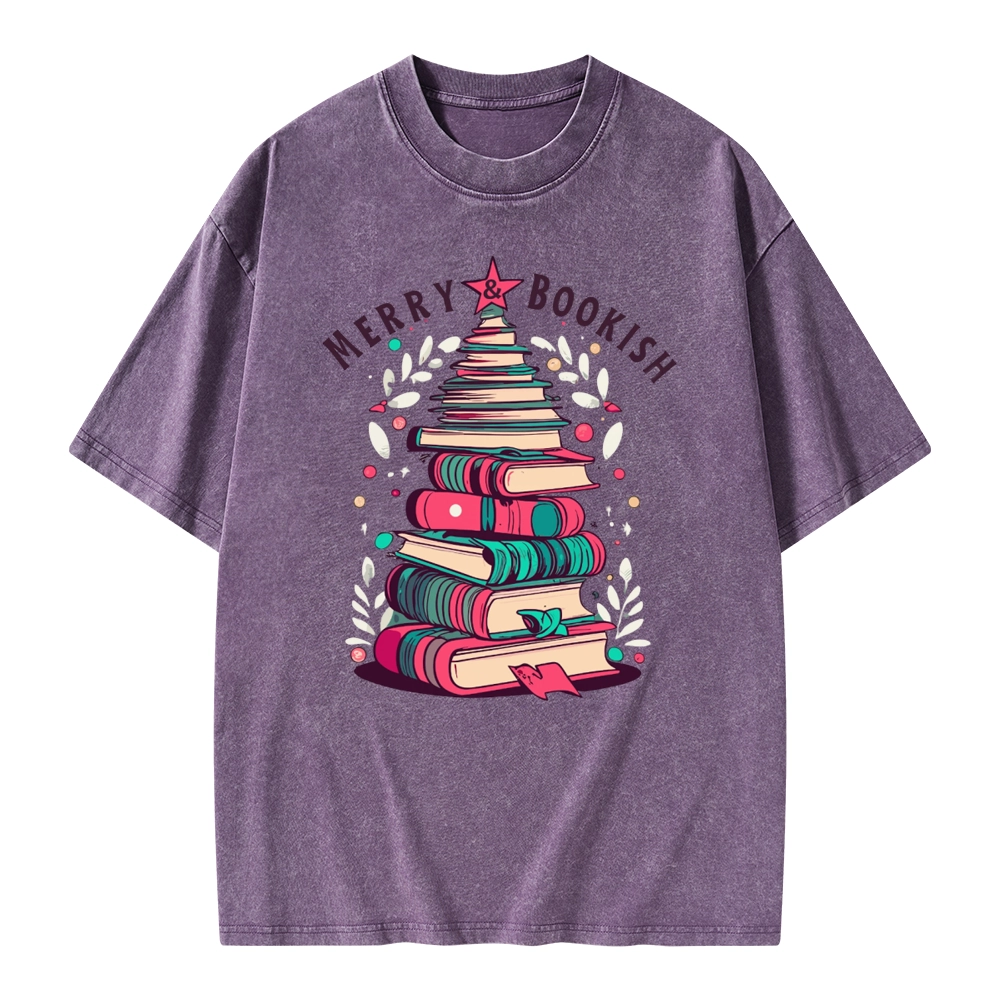 Pagewings Merry & Bookish Christmas Unisex Washed T-shirt