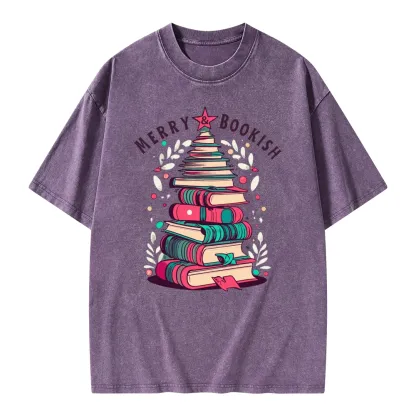 Pagewings Merry & Bookish Christmas Unisex Washed T-shirt
