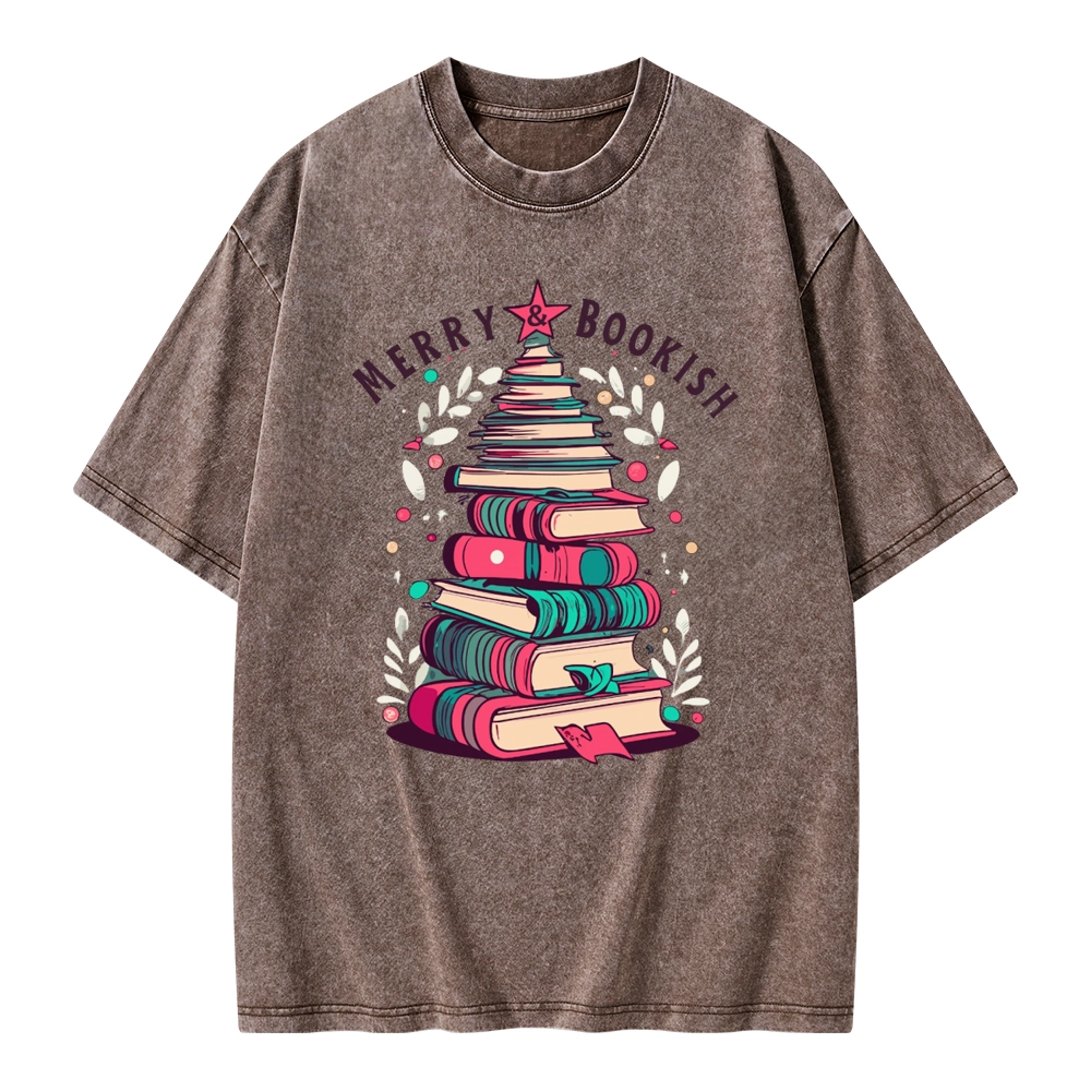 Pagewings Merry & Bookish Christmas Unisex Washed T-shirt