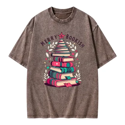 Pagewings Merry & Bookish Christmas Unisex Washed T-shirt