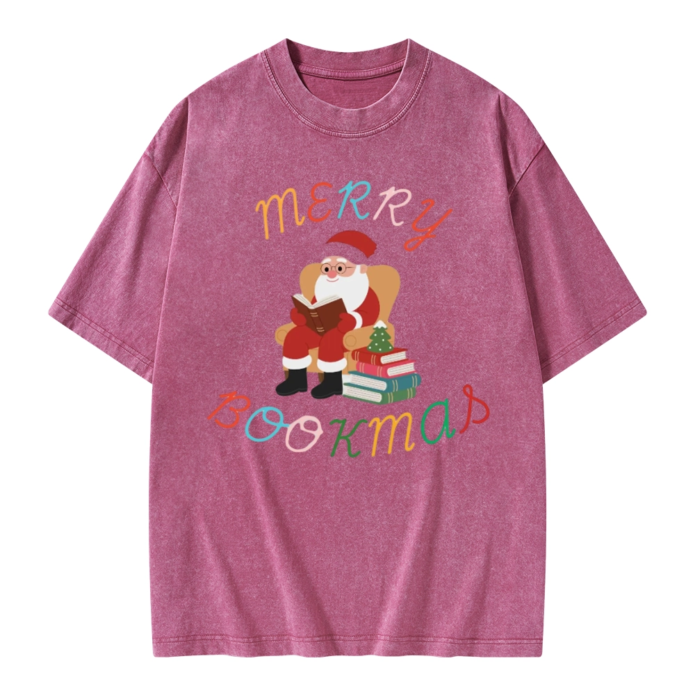 Pagewings Merry Bookmas Christmas Unisex Washed T-shirt