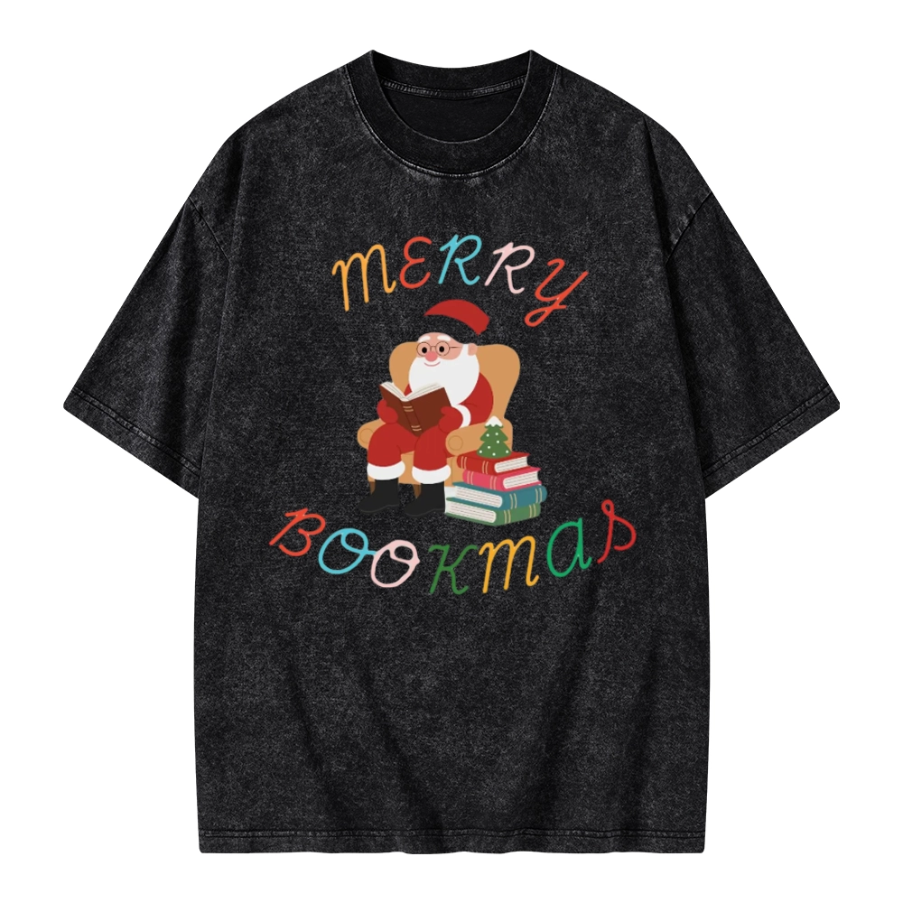 Pagewings Merry Bookmas Christmas Unisex Washed T-shirt