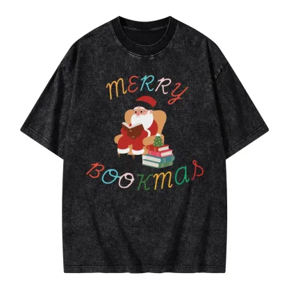 Pagewings Merry Bookmas Christmas Unisex Washed T-shirt