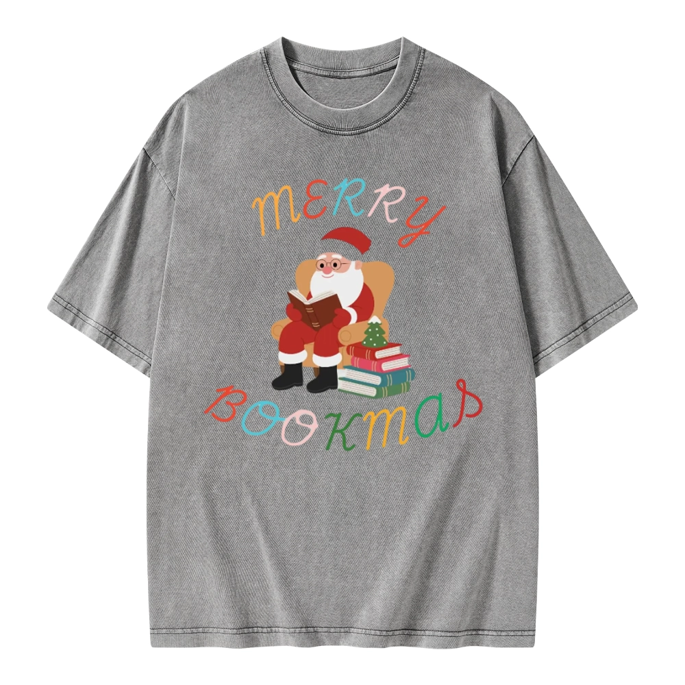Pagewings Merry Bookmas Christmas Unisex Washed T-shirt