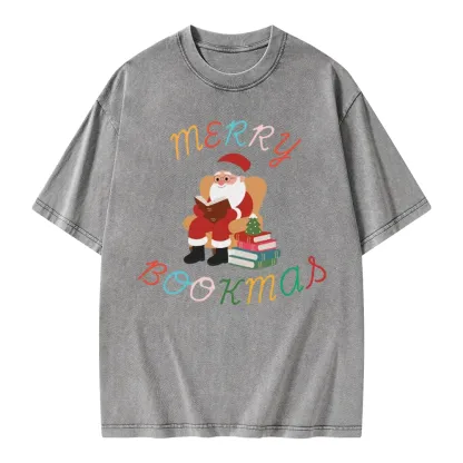 Pagewings Merry Bookmas Christmas Unisex Washed T-shirt