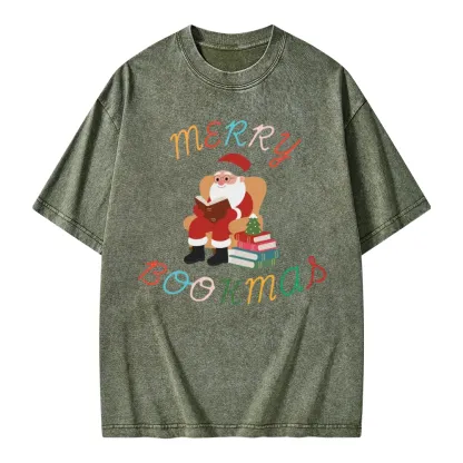 Pagewings Merry Bookmas Christmas Unisex Washed T-shirt