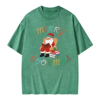 Pagewings Merry Bookmas Christmas Unisex Washed T-shirt
