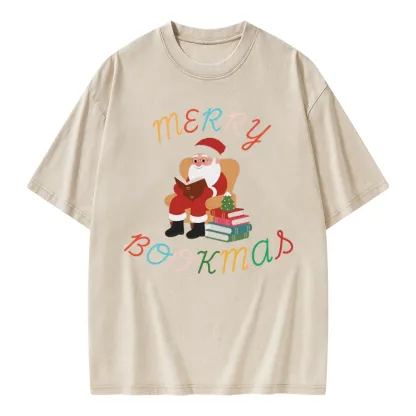 Pagewings Merry Bookmas Christmas Unisex Washed T-shirt