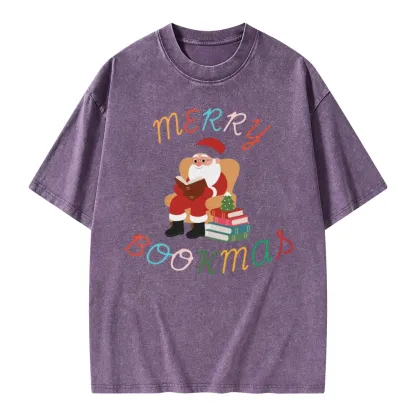 Pagewings Merry Bookmas Christmas Unisex Washed T-shirt