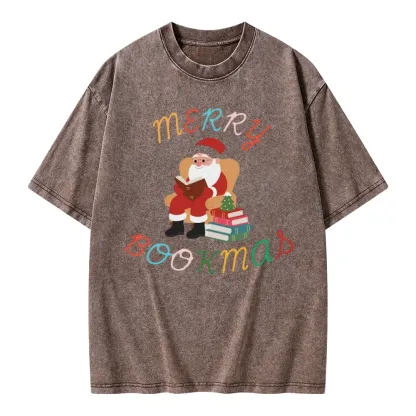 Pagewings Merry Bookmas Christmas Unisex Washed T-shirt