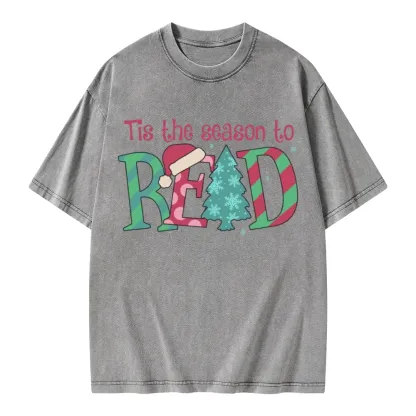 Pagewings Christmas Reading Unisex Washed T-shirt