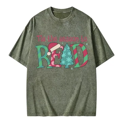 Pagewings Christmas Reading Unisex Washed T-shirt