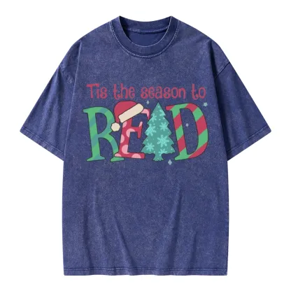 Pagewings Christmas Reading Unisex Washed T-shirt