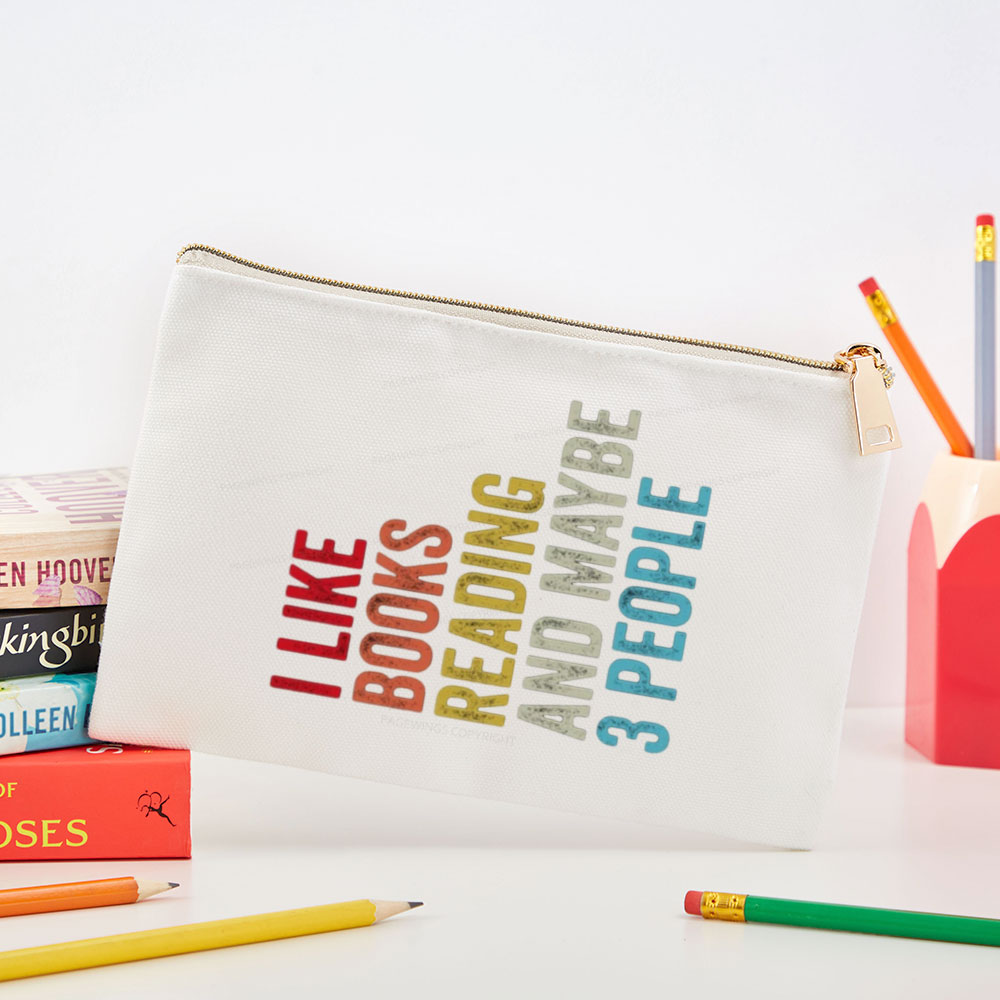 Pagewings I Like Books Reading And Maybe Three People Pouch