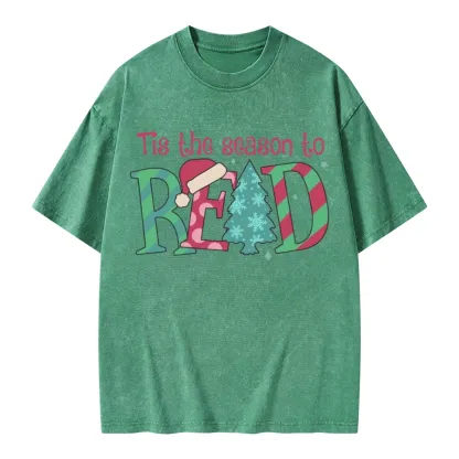 Pagewings Christmas Reading Unisex Washed T-shirt