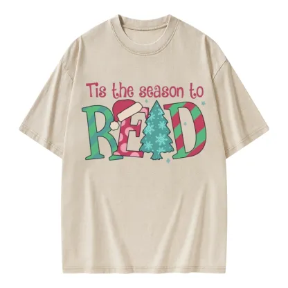 Pagewings Christmas Reading Unisex Washed T-shirt