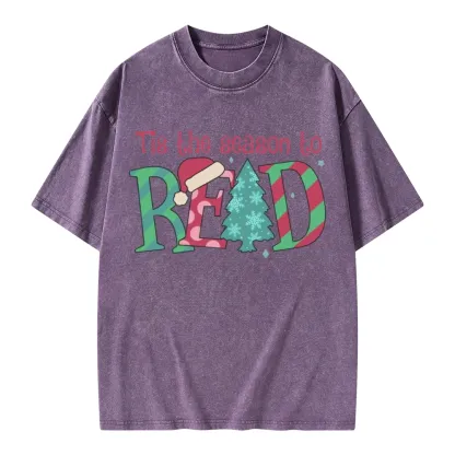 Pagewings Christmas Reading Unisex Washed T-shirt