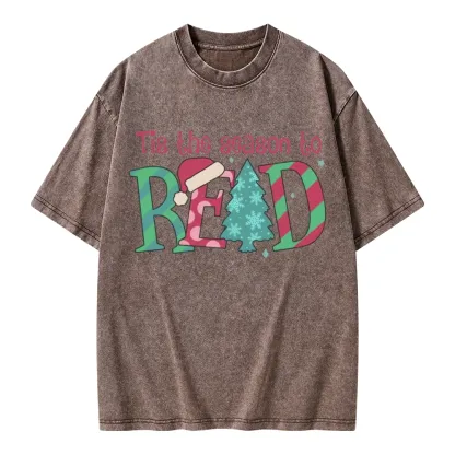 Pagewings Christmas Reading Unisex Washed T-shirt
